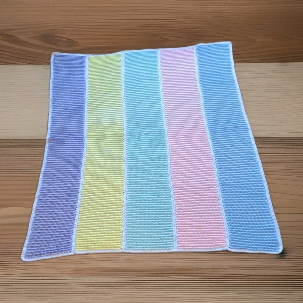 Baby Blanket Crochet Afghan Chevron Multi-color Pastels Handmade 50 x 62